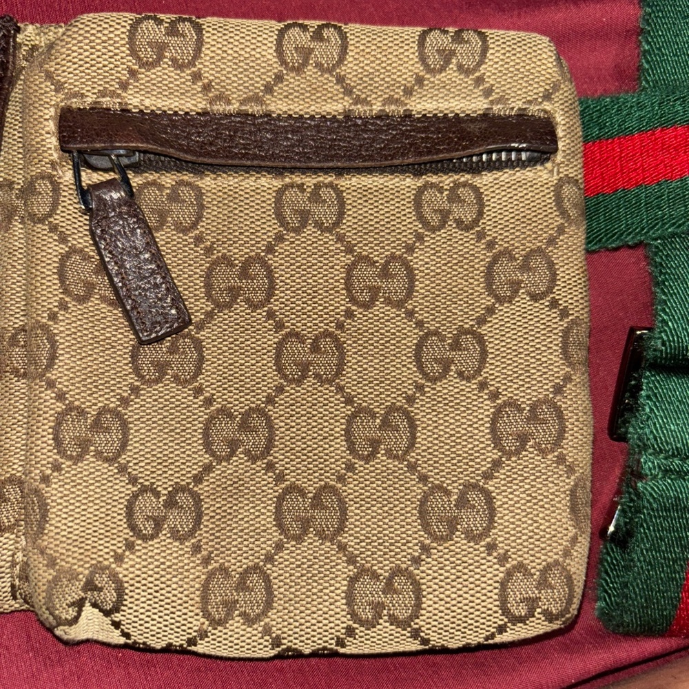 GG Monogram Web Double Pocket Belt Bag Dark Brown